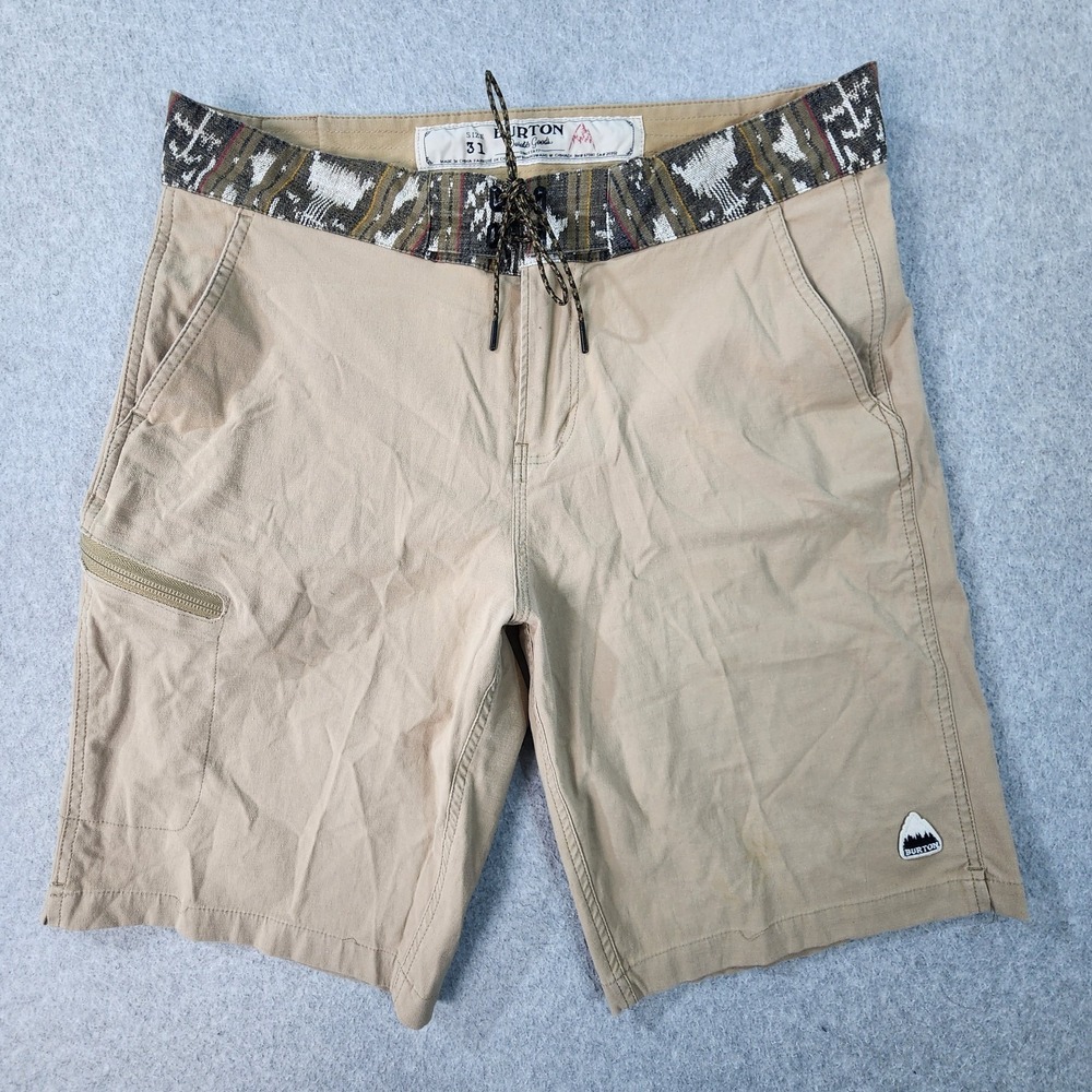 Burton MB Moxie Shorts Mens 31x9‎ Beige Drawstring Zip Pocket Outdoor Hiking